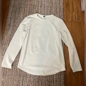 MANFINITY White Long Sleeve Mens Tee with Bear Design